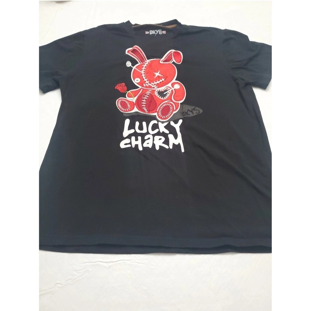 BKYS Lucky Charm Shirt Mens Large Black Red Bunny Graphic Tee Streetwear